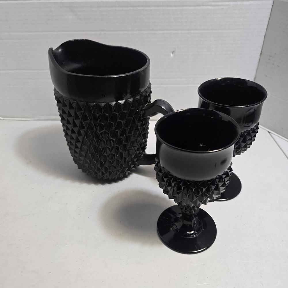 Indiana Tiara Amethyst Glass Diamond Pattern 64 Oz Pitcher & 2 Water Goblets - Picture 6 of 9